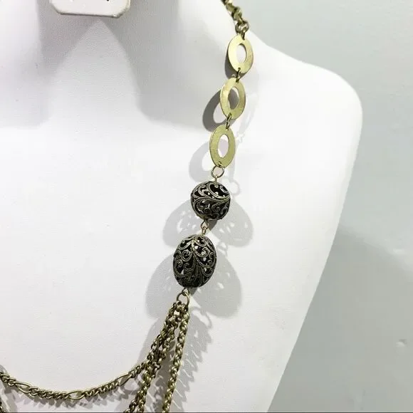 NECKLACE Gold Tone Multi Style Asymmetrical Chain - Picture 2 of 7